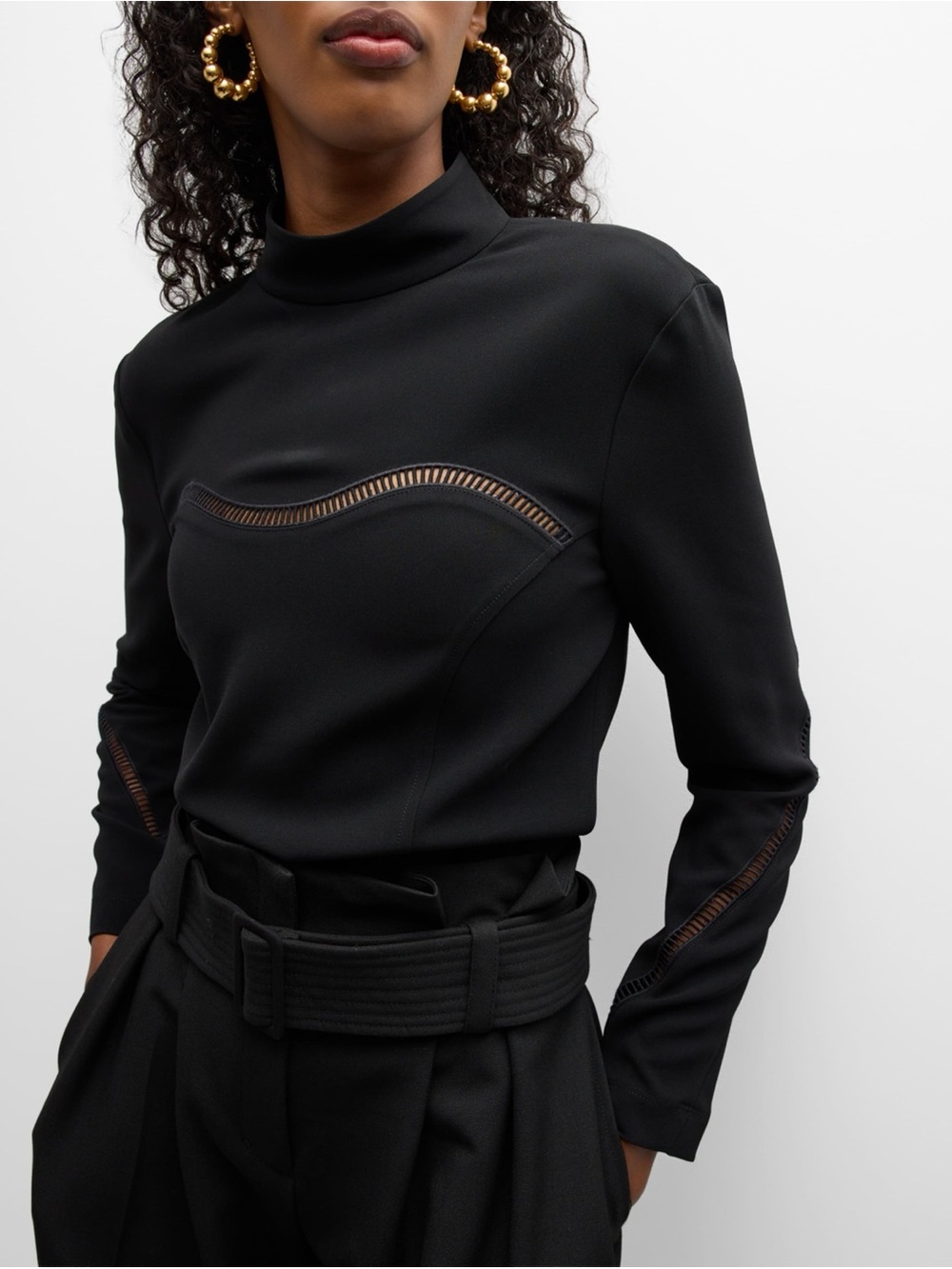 A.L.C. Black Holly Open-Stitch Long Sleeve Top